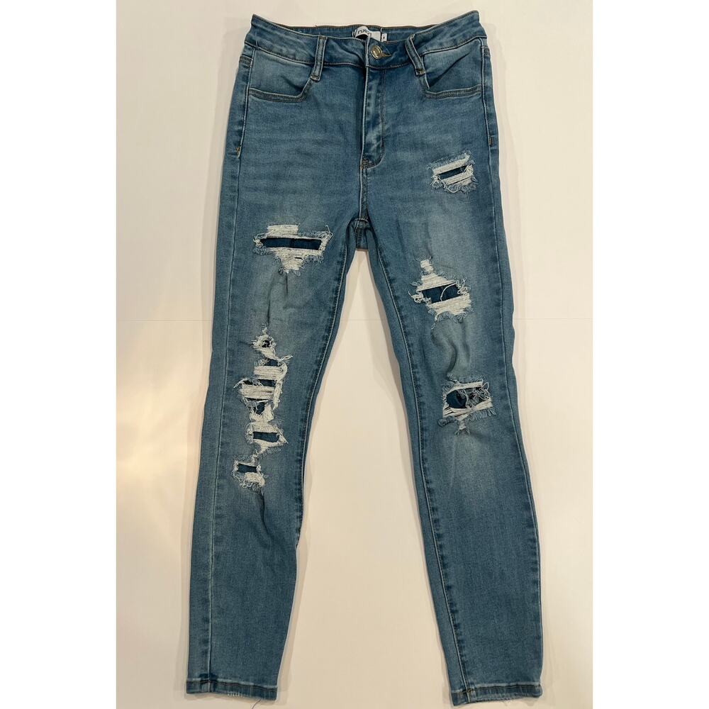 rue21 Distressed Skinny Jeans Size 6 High Rise Ripped Light Wash Ankle Denim
